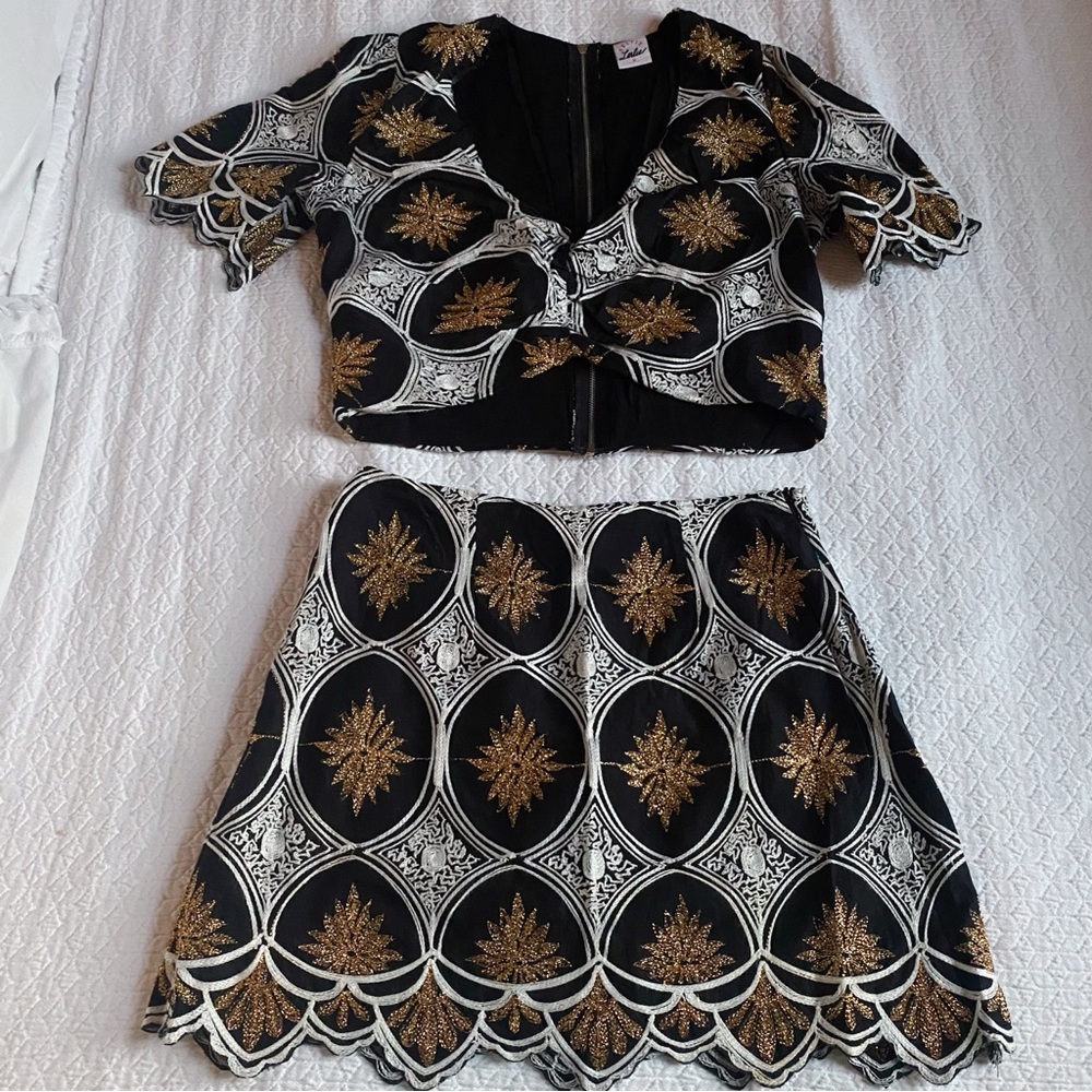 Black, White, and Gold Skirt Set